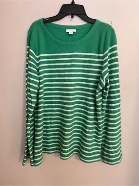 J. Jill Green and White Striped Long-Sleeve Top